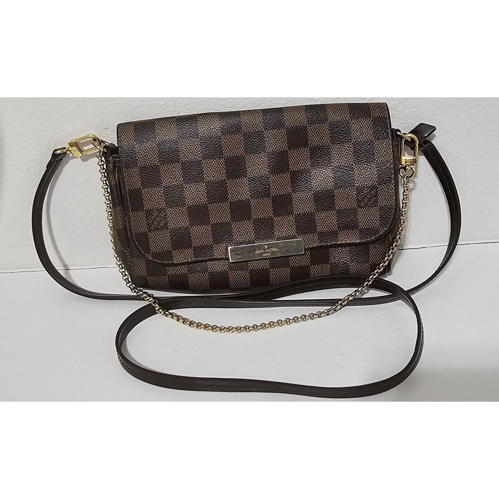 LOUIS VUITTON Favorite PM Damier Ebene Crossbody Bag FRANCE‎  Du1154 Color Brown